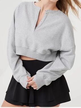 Aerie Offline Throwback Snap Fleece Crew Sweatshirt